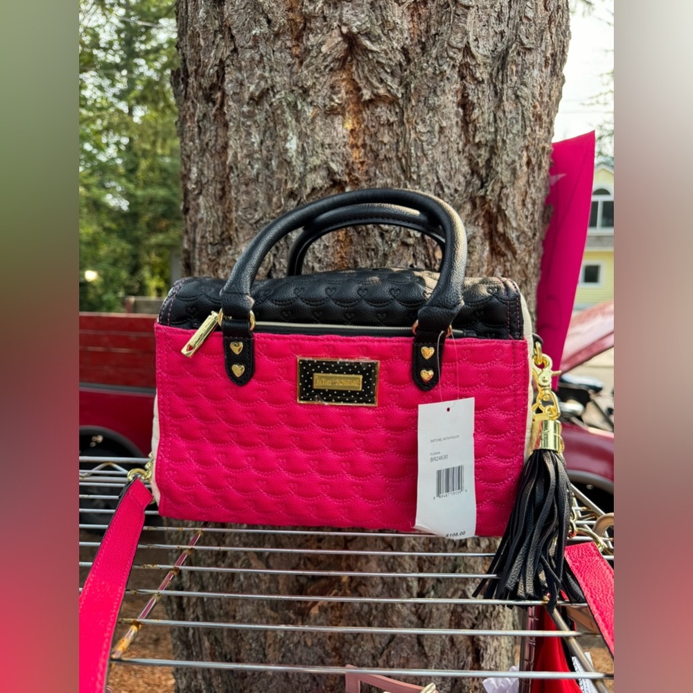 Betsey Johnson Pink and Black Satchel